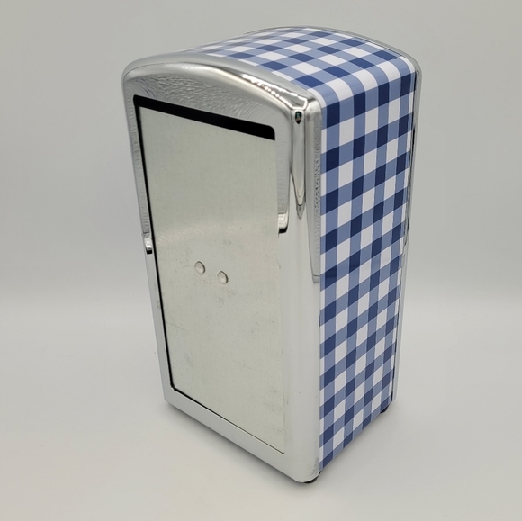 Retro-Style Blue Gingham Patterned Napkin Dispenser - Picture 1 of 7